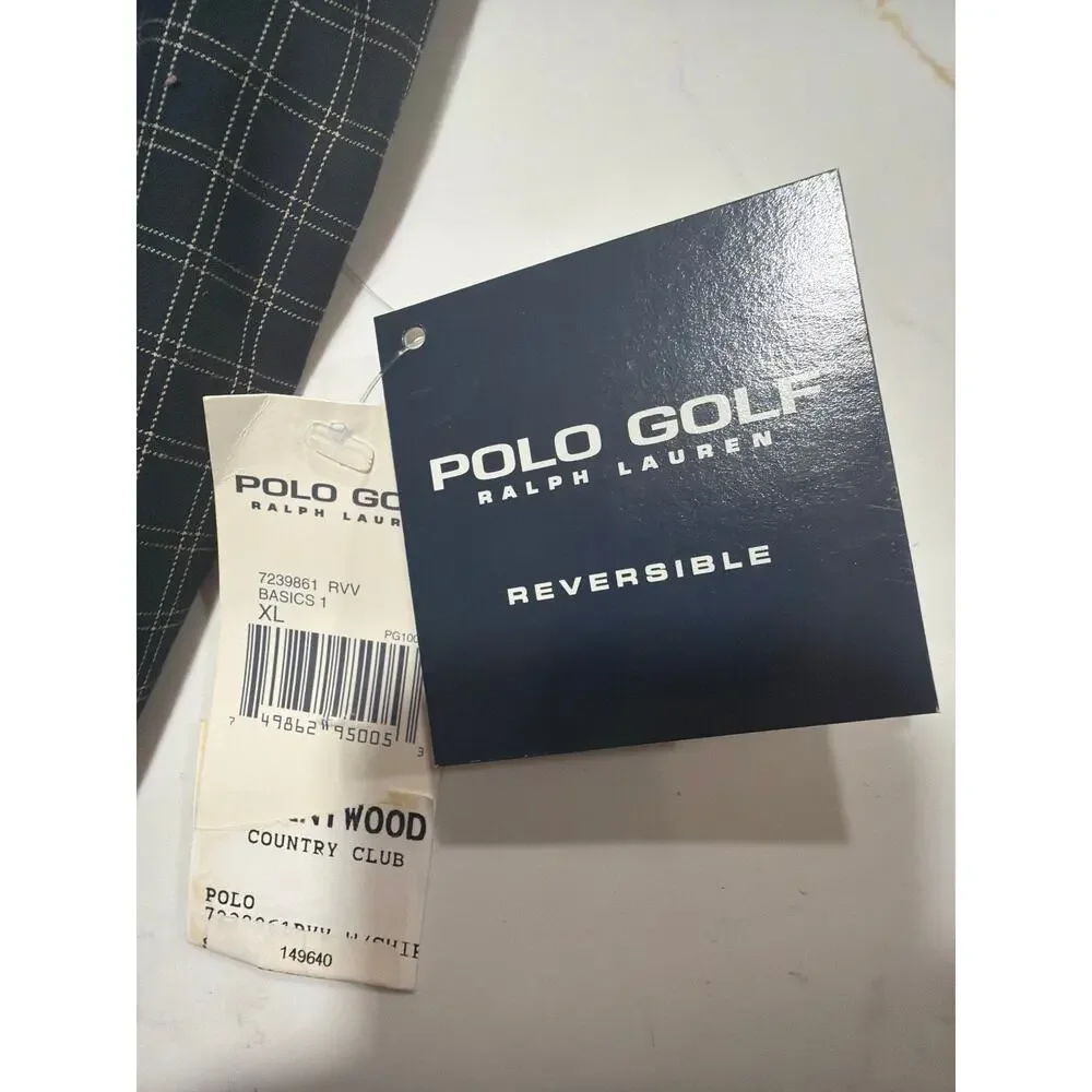 NWT Polo Ralph Lauren Mens Reversible Golf Vest Black Windowpane Check V-Neck XL